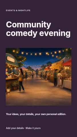 Evening outdoor market with string lights in Community comedy evening instagram story template