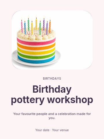 Birthday pottery workshop invitation template
