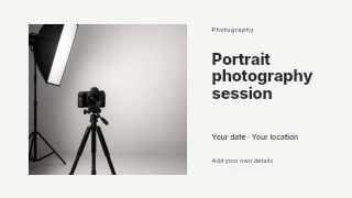 Camera on tripod with studio softbox light in Portrait photography session · Horizontal photo dialogue