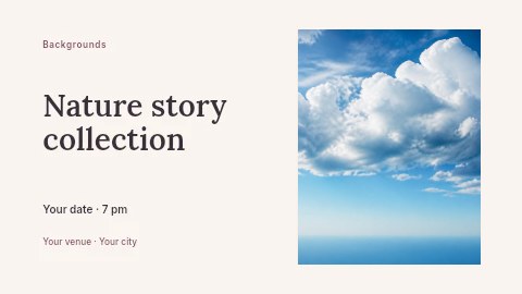 Blue sky with white fluffy clouds in Nature story collection presentation cover template