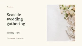 Seaside wedding gathering presentation cover template · Horizontal photo dialogue