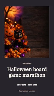 Halloween candy with black cat figurine in Halloween board game marathon instagram story · Quiet photo gallery