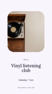 Vintage record player and vinyl collection in Vinyl listening club · Picture window