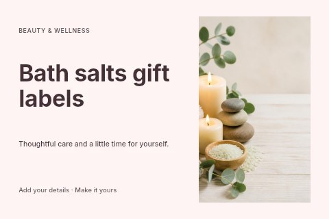 Relaxing spa setup with stones and candles in Bath salts gift labels postcard template