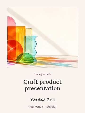 Colorful translucent glass shapes arrangement in Craft product presentation poster template