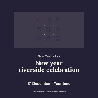 Celebration champagne flutes · Scattered Pattern in New Year riverside celebration social media post · Picture window