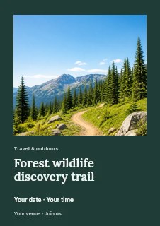Mountain Trail Through Pine Forest in Forest wildlife discovery trail flyer · Gallery editorial