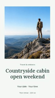Countryside cabin open weekend instagram story template · Quiet photo gallery