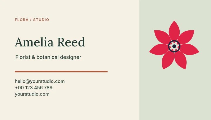 Almond flower · 7 petals and ring centre in Flora studio · Botanical business card