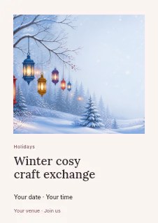 Winter cosy craft exchange flyer · Gallery editorial flyer template