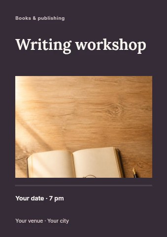 Open blank book with glasses and pen in Writing workshop flyer template
