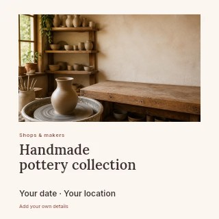 Pottery studio with wheel and ceramics in Handmade pottery collection · Gallery editorial