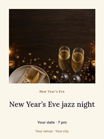 Elegant New Year’s Eve Celebration Table Setting in New Year’s Eve jazz night poster template