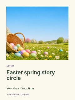 Easter eggs in basket on spring meadow in Easter spring story circle poster · Gallery editorial