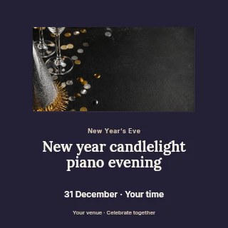New Year candlelight piano evening social media post template · Picture window