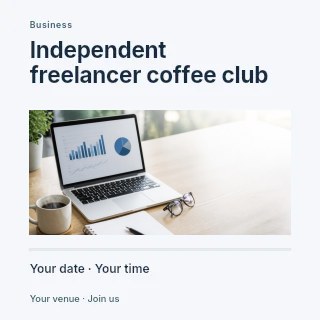 Independent freelancer coffee club social media post template · Title & photograph