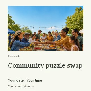 Outdoor community potluck gathering in Community puzzle swap social media post · Gallery editorial