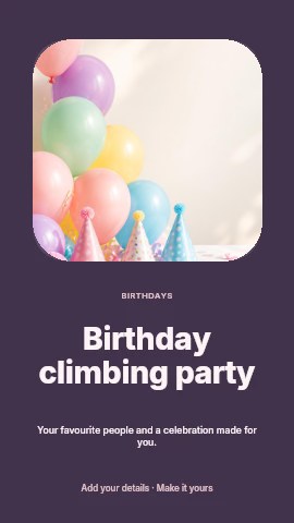 Pastel birthday party decorations with balloons in Birthday climbing party instagram story template