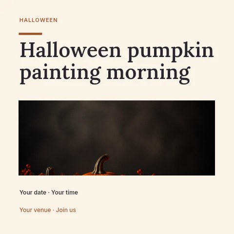 Halloween pumpkin painting morning social media post template · Title & photograph