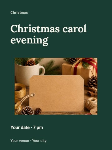 Festive Christmas gift wrapping scene in Christmas carol evening invitation template
