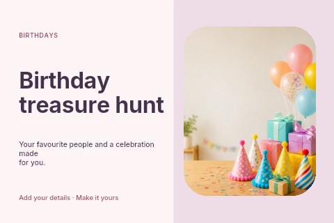 Birthday treasure hunt postcard template