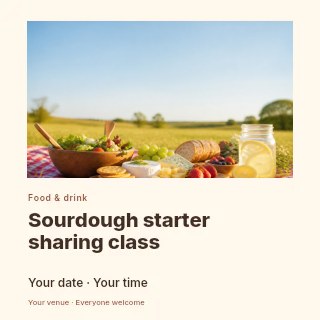 Sourdough starter sharing class social media post template · Gallery editorial
