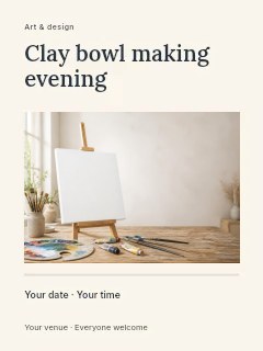 Clay bowl making evening poster template · Title & photograph