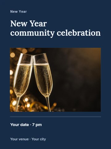 Two Champagne Flutes Toasting Celebration in New Year community celebration poster template