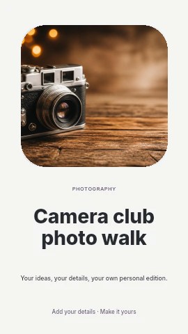 Vintage film camera on wooden surface in Camera club photo walk instagram story template