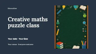 Creative maths puzzle class presentation cover template · Horizontal photo dialogue