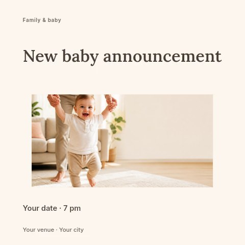 New baby announcement social media post template