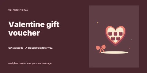 Heart shaped chocolate box and ribbon in Valentine gift voucher template