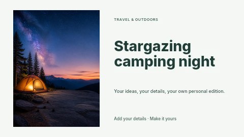 Glowing tent under starry night sky in Stargazing camping night youtube thumbnail template