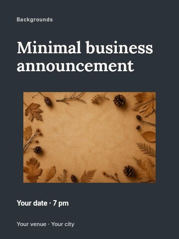 Autumn leaves and pinecones background in Minimal business announcement invitation template