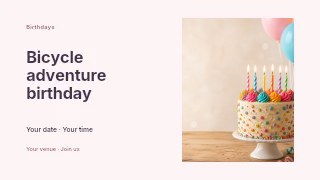 Bicycle adventure birthday presentation cover template · Horizontal photo dialogue