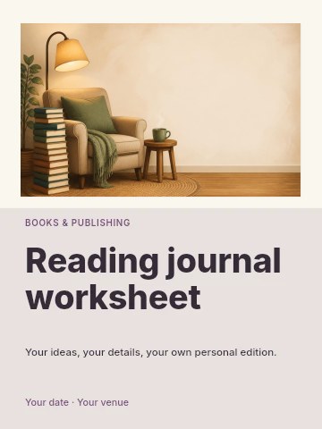 Reading journal worksheet invitation template