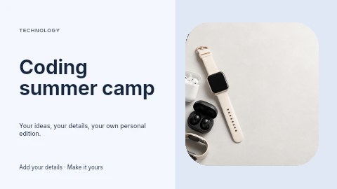 Smartwatches and wireless earbuds collection in Coding summer camp presentation cover template