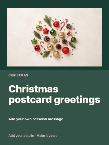 Assorted Christmas decorations on beige in Christmas postcard greetings greeting card template