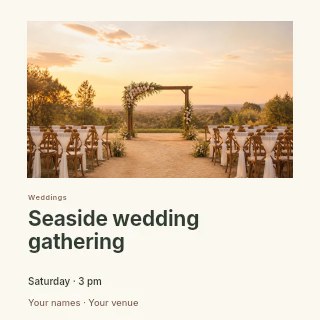 Seaside wedding gathering social media post template · Gallery editorial