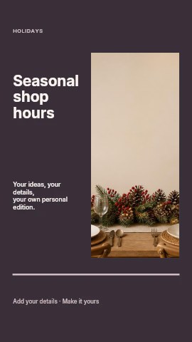 Elegant holiday dining table with greenery in Seasonal shop hours instagram story template