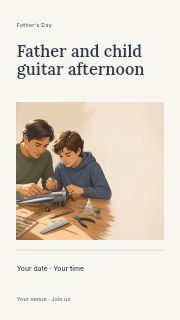 Father and son building model airplane in Father and child guitar afternoon instagram story · Title & photograph