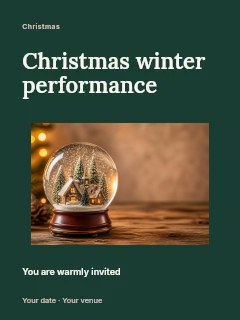 Snow globe with miniature winter village in Christmas winter performance · Modern programme