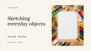 Sketching everyday objects presentation cover template · Horizontal photo dialogue