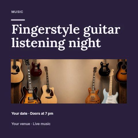 Fingerstyle guitar listening night social media post template · Picture window