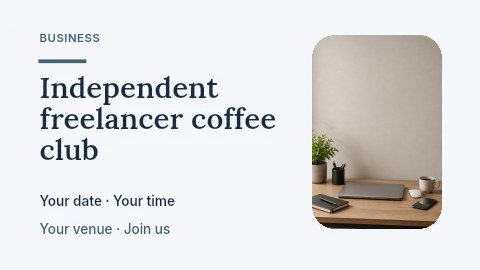 Minimalist workspace with laptop and coffee in Independent freelancer coffee club youtube thumbnail · Horizontal photo dialogue