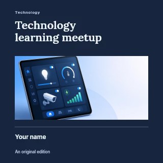 Technology learning meetup podcast cover template · Title & photograph