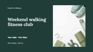 Weekend walking fitness club presentation cover template · Horizontal photo dialogue