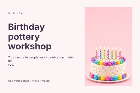 Birthday pottery workshop postcard template