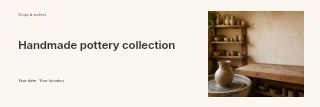 Pottery studio with wheel and ceramics in Handmade pottery collection · Horizontal photo dialogue
