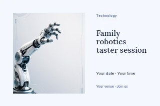 Family robotics taster session postcard template · Horizontal photo dialogue
